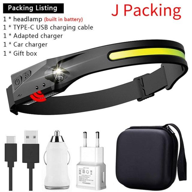 Adjustable Rechargeable LED Induction USB Headlamp  Lightweight Head Lamp Head Torch 5 Lighting Modes Flashlight   For Camping Hiking Running Outdoor Adults Kids Stevvex