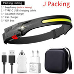 Adjustable Rechargeable LED Induction USB Headlamp  Lightweight Head Lamp Head Torch 5 Lighting Modes Flashlight   For Camping Hiking Running Outdoor Adults Kids Stevvex