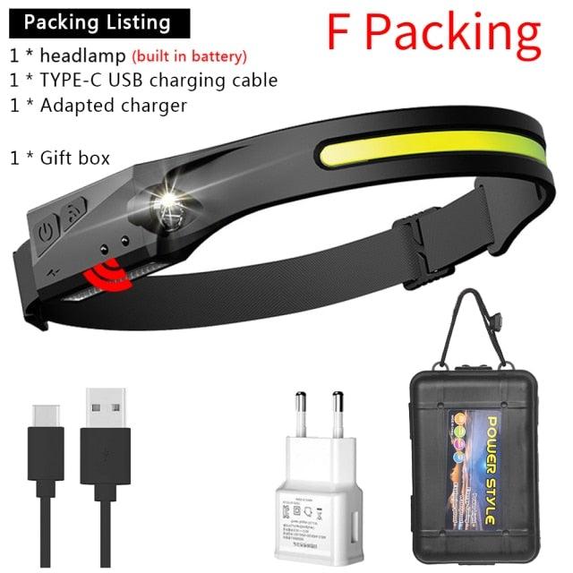 Adjustable Rechargeable LED Induction USB Headlamp  Lightweight Head Lamp Head Torch 5 Lighting Modes Flashlight   For Camping Hiking Running Outdoor Adults Kids Stevvex