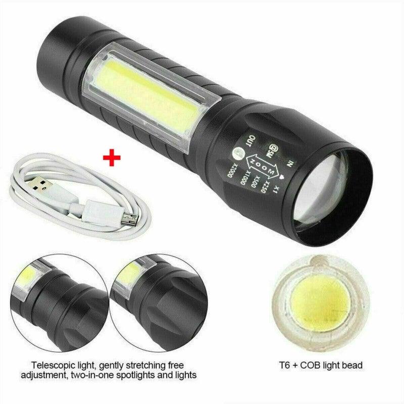 Adjustable Rechargeable LED USB Portable Focus Light Zoomable LED Tactical Flashlight High Lumens Zoomable Waterproof Flashlight Mini Torch For Camping Hiking Stevvex