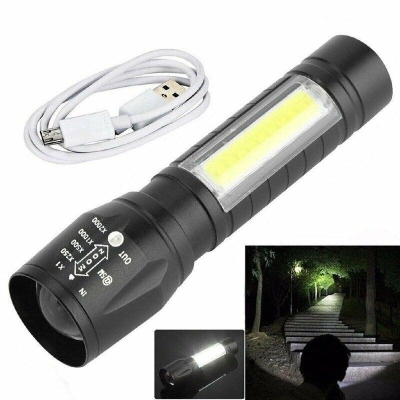 Adjustable Rechargeable LED USB Portable Focus Light Zoomable LED Tactical Flashlight High Lumens Zoomable Waterproof Flashlight Mini Torch For Camping Hiking Stevvex