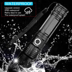 Adjustable Rechargeable Powerful Zoomable LED USB Flashlights High Lumens Powerful Tactical  Waterproof Super Bright  Flashlights Best For Camping Outdoor Hiking Running Riding Stevvex