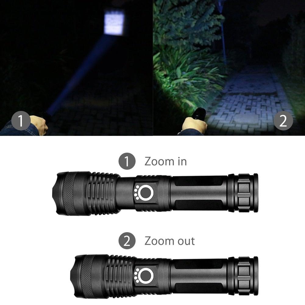Adjustable Rechargeable Powerful Zoomable LED USB Flashlights High Lumens Powerful Tactical  Waterproof Super Bright  Flashlights Best For Camping Outdoor Hiking Running Riding Stevvex