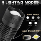 Adjustable Rechargeable Powerful Zoomable LED USB Flashlights High Lumens Powerful Tactical  Waterproof Super Bright  Flashlights Best For Camping Outdoor Hiking Running Riding Stevvex