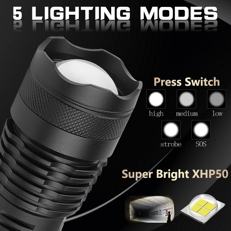 Adjustable Rechargeable Powerful Zoomable LED USB Flashlights High Lumens Powerful Tactical  Waterproof Super Bright  Flashlights Best For Camping Outdoor Hiking Running Riding Stevvex