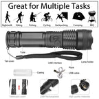 Adjustable Rechargeable Powerful Zoomable LED USB Flashlights High Lumens Powerful Tactical  Waterproof Super Bright  Flashlights Best For Camping Outdoor Hiking Running Riding Stevvex