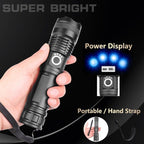 Adjustable Rechargeable Tactical Flashlight USB LED  Super Bright Zoomable IPX65 Waterproof Portable Torchlight Flash Lamp USB Charging For Hiking Camping Running Fishing Stevvex