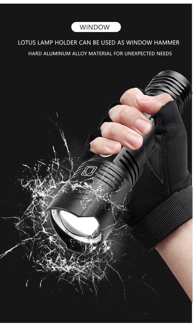 Adjustable Rechargeable Tactical Flashlight USB LED  Super Bright Zoomable IPX65 Waterproof Portable Torchlight Flash Lamp USB Charging For Hiking Camping Running Fishing Stevvex