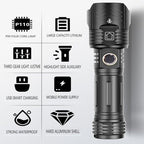 Adjustable Rechargeable Tactical Flashlight USB LED  Super Bright Zoomable IPX65 Waterproof Portable Torchlight Flash Lamp USB Charging For Hiking Camping Running Fishing Stevvex