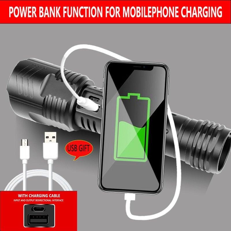 Adjustable Rechargeable Tactical Flashlight USB LED  Super Bright Zoomable IPX65 Waterproof Portable Torchlight Flash Lamp USB Charging For Hiking Camping Running Fishing Stevvex