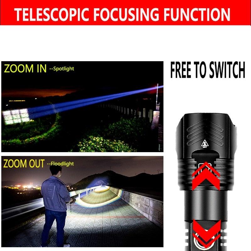 Adjustable Rechargeable Tactical Flashlight USB LED  Super Bright Zoomable IPX65 Waterproof Portable Torchlight Flash Lamp USB Charging For Hiking Camping Running Fishing Stevvex