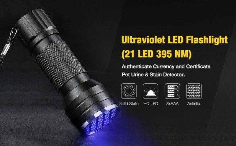 Adjustable Rechargeable UV Flashlight Black Light 21LED 12LED Handheld Portable Torch Light Ultraviolet Flashlight Detector Flashlight Torch For Bed Bug Dog Urine Pet Stains Matching With Pet Odor Eliminator Stevvex