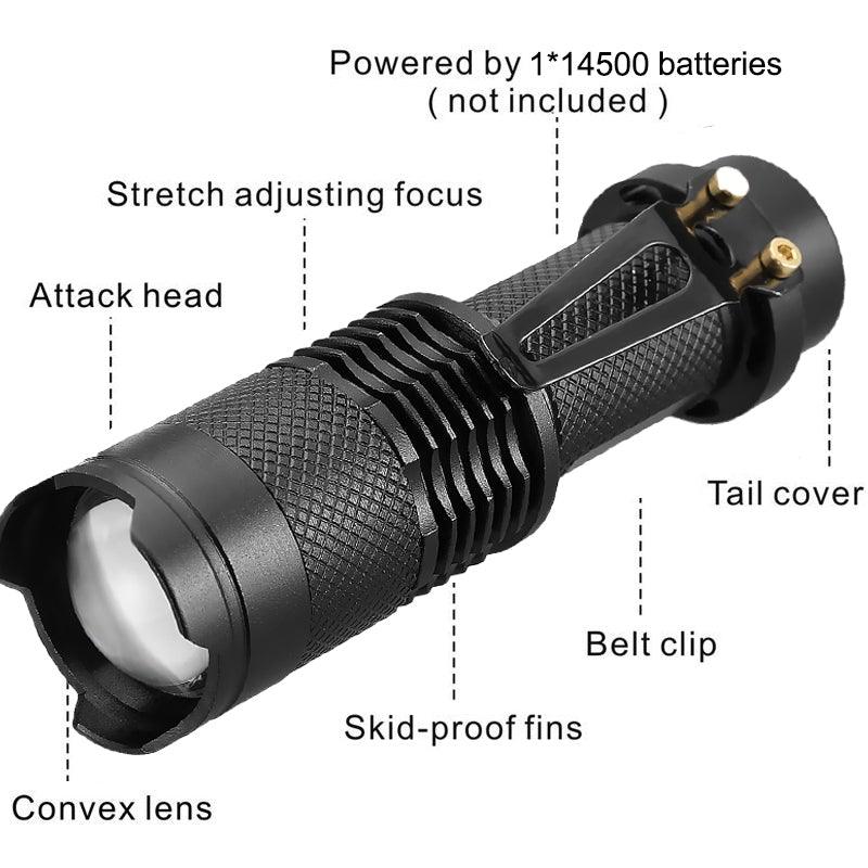 Adjustable Rechargeable Water Resistant Super Bright Mini Handheld Flashlights LED Zoomable Flashlight For Camping Fishing  Bicycle Light Kids Indoor Outdoor Hiking Stevvex