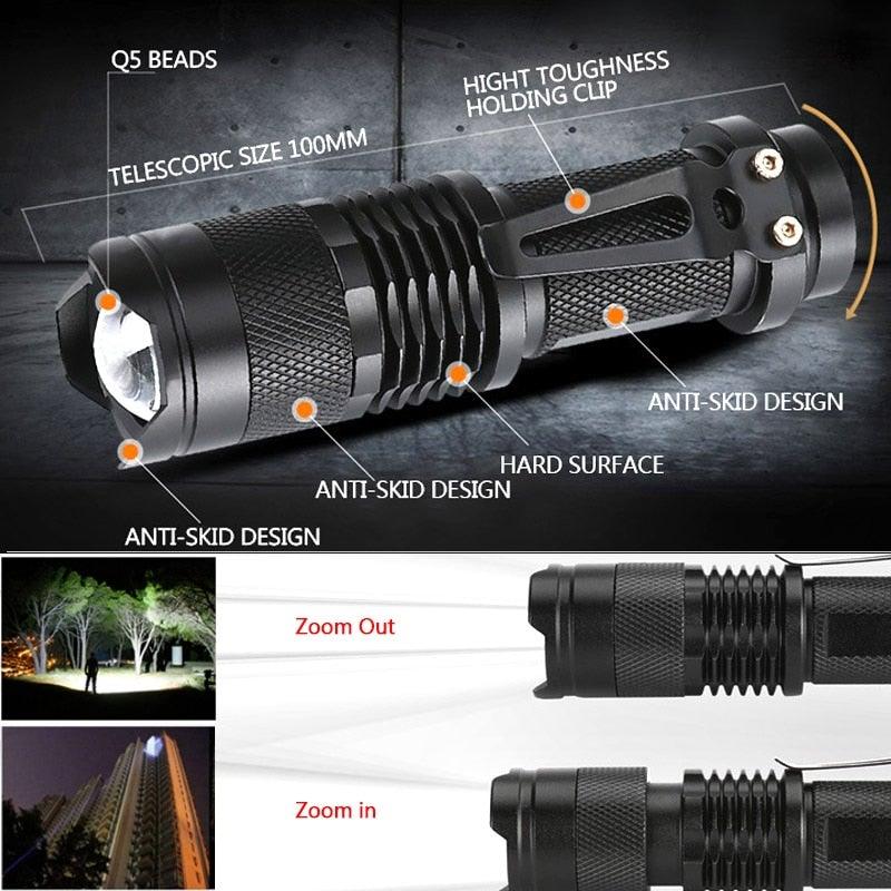 Adjustable Rechargeable Water Resistant Super Bright Mini Handheld Flashlights LED Zoomable Flashlight For Camping Fishing  Bicycle Light Kids Indoor Outdoor Hiking Stevvex