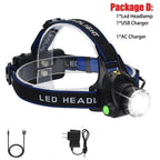 Adjustable Rechargeable Waterproof Brightest Zoomable LED Lightweight Hands Free Headlamp High Power For Adult Hunting Camping Running Hiking Riding Fishing Rechargeable T6 Chip Headlight Stevvex