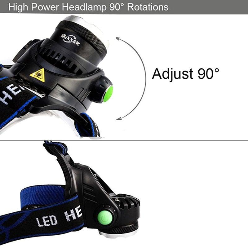 Adjustable Rechargeable Waterproof Brightest Zoomable LED Lightweight Hands Free Headlamp High Power For Adult Hunting Camping Running Hiking Riding Fishing Rechargeable T6 Chip Headlight Stevvex