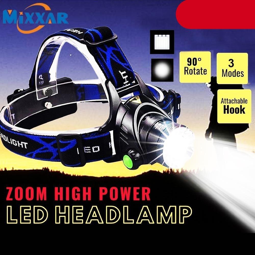 Adjustable Rechargeable Waterproof Brightest Zoomable LED Lightweight Hands Free Headlamp High Power For Adult Hunting Camping Running Hiking Riding Fishing Rechargeable T6 Chip Headlight Stevvex