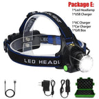 Adjustable Rechargeable Waterproof Brightest Zoomable LED Lightweight Hands Free Headlamp High Power For Adult Hunting Camping Running Hiking Riding Fishing Rechargeable T6 Chip Headlight Stevvex