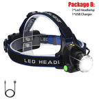 Adjustable Rechargeable Waterproof Brightest Zoomable LED Lightweight Hands Free Headlamp High Power For Adult Hunting Camping Running Hiking Riding Fishing Rechargeable T6 Chip Headlight Stevvex