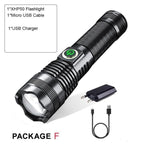 Adjustable Rechargeable  Waterproof LED Flashlights Rechargeable High Lumens Torchlight Zoomable Torch USB Charging Waterproof 5 Modes With Power Display For Camping Hiking Outdoor Emergency Stevvex