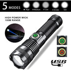 Adjustable Rechargeable  Waterproof LED Flashlights Rechargeable High Lumens Torchlight Zoomable Torch USB Charging Waterproof 5 Modes With Power Display For Camping Hiking Outdoor Emergency Stevvex