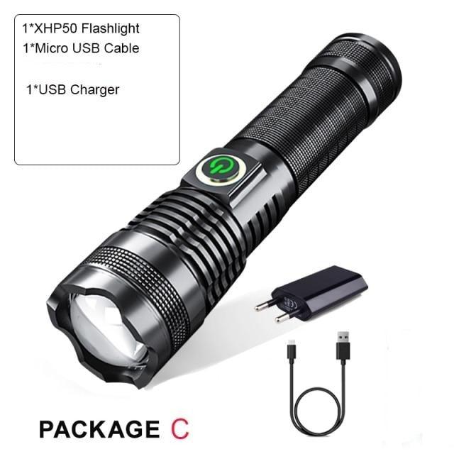 Adjustable Rechargeable  Waterproof LED Flashlights Rechargeable High Lumens Torchlight Zoomable Torch USB Charging Waterproof 5 Modes With Power Display For Camping Hiking Outdoor Emergency Stevvex
