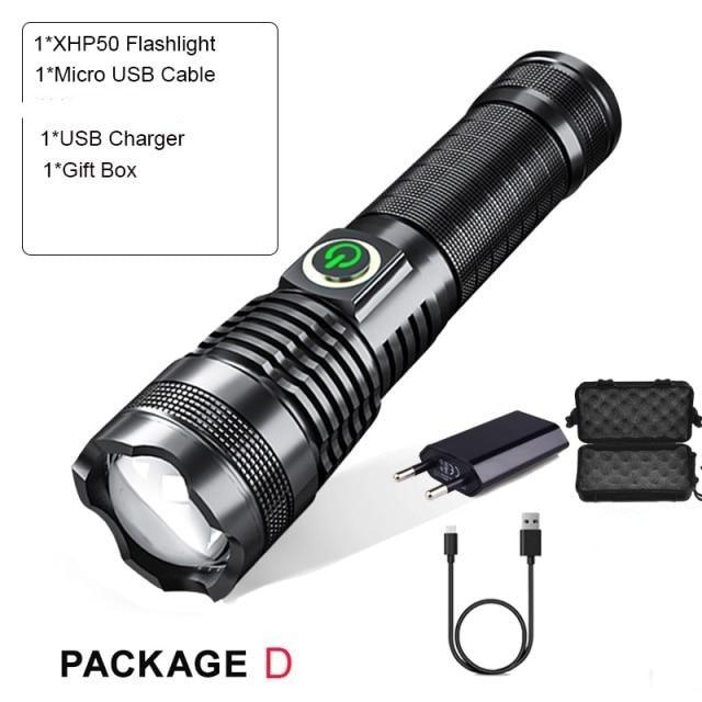 Adjustable Rechargeable  Waterproof LED Flashlights Rechargeable High Lumens Torchlight Zoomable Torch USB Charging Waterproof 5 Modes With Power Display For Camping Hiking Outdoor Emergency Stevvex