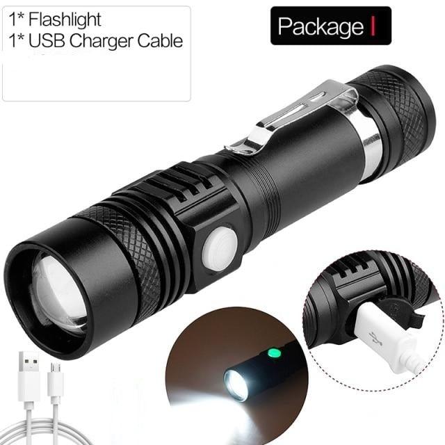 Adjustable Rechargeable  Waterproof LED Flashlights Rechargeable High Lumens Torchlight Zoomable Torch USB Charging Waterproof 5 Modes With Power Display For Camping Hiking Outdoor Emergency Stevvex