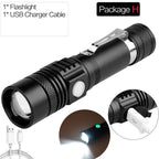 Adjustable Rechargeable  Waterproof LED Flashlights Rechargeable High Lumens Torchlight Zoomable Torch USB Charging Waterproof 5 Modes With Power Display For Camping Hiking Outdoor Emergency Stevvex