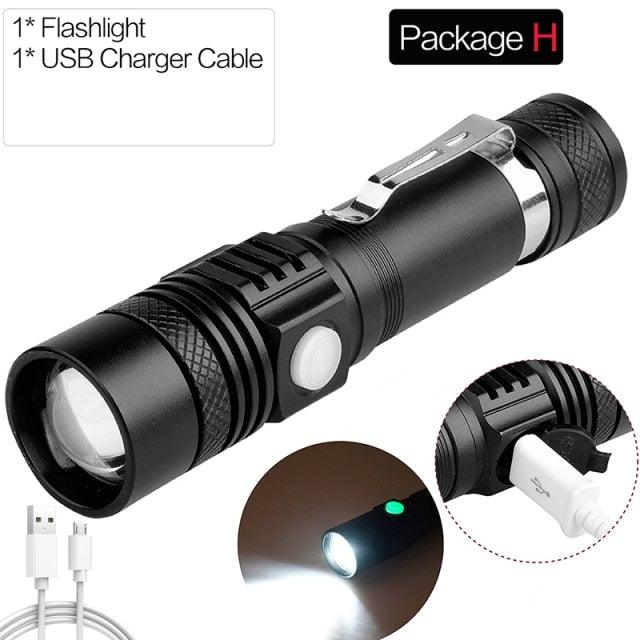 Adjustable Rechargeable  Waterproof LED Flashlights Rechargeable High Lumens Torchlight Zoomable Torch USB Charging Waterproof 5 Modes With Power Display For Camping Hiking Outdoor Emergency Stevvex