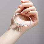 Adjustable Sterling Silver Dreamcatcher Feather Round Bead Charm Bracelet Bangle Adjustable Polished Hollow Out Bracelet For Women Girl Teen Mother Friend Friendship Cute Luxury Jewelry Birthday Gift
