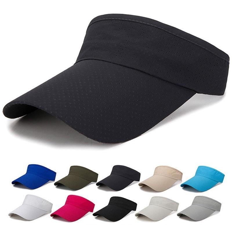 Adjustable Summer Breathable Hats Men Women Sun Protection Sports Golf Tennis Visor Hat Adjustable Visor UV Protection Top Empty Solid Sports Outdoor Running Sunscreen Strong Cap Stevvex
