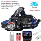 Adjustable USB Rechargeable IR Sensor Super Bright Headlight Battery For Long Working Time LED Headlamp Fishing  Waterproof Head Light Lamp Perfect For Running  Camping Stevvex