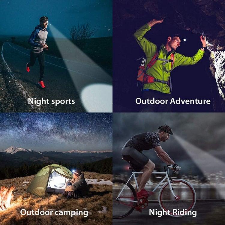 Adjustable USB Rechargeable IR Sensor Super Bright Headlight Battery For Long Working Time LED Headlamp Fishing  Waterproof Head Light Lamp Perfect For Running  Camping Stevvex
