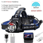 Adjustable USB Rechargeable IR Sensor Super Bright Headlight Battery For Long Working Time LED Headlamp Fishing  Waterproof Head Light Lamp Perfect For Running  Camping Stevvex