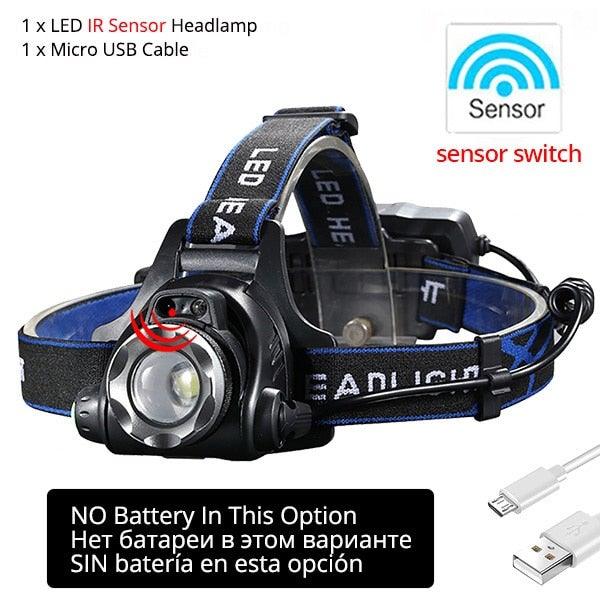 Adjustable USB Rechargeable IR Sensor Super Bright Headlight Battery For Long Working Time LED Headlamp Fishing  Waterproof Head Light Lamp Perfect For Running  Camping Stevvex