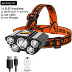 Adjustable USB Rechargeable Torch Lamp Built-in Battery 5 Led Strong Headlight Waterproof  Rechargeable Super Bright Head-Mounted Flashlight For Outdoor Night Camping Stevvex