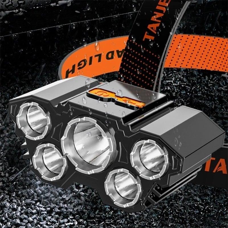 Adjustable USB Rechargeable Torch Lamp Built-in Battery 5 Led Strong Headlight Waterproof  Rechargeable Super Bright Head-Mounted Flashlight For Outdoor Night Camping Stevvex