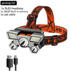 Adjustable USB Rechargeable Torch Lamp Built-in Battery 5 Led Strong Headlight Waterproof  Rechargeable Super Bright Head-Mounted Flashlight For Outdoor Night Camping Stevvex