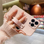 Adjustable Wrist Strap Stand Holder Case with Camera Protection Cute Solid Color Silicone Phone Case Phone Case For iPhone 13 14 Pro Max 12 11 XS Max XR 7 8 Plus 13Pro Soft Silicone Candy Color Back Cover Stevvex
