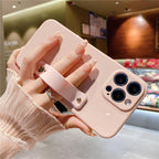 Adjustable Wrist Strap Stand Holder Case with Camera Protection Cute Solid Color Silicone Phone Case Phone Case For iPhone 13 14 Pro Max 12 11 XS Max XR 7 8 Plus 13Pro Soft Silicone Candy Color Back Cover Stevvex