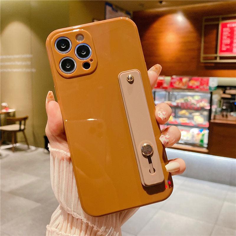 Adjustable Wrist Strap Stand Holder Case with Camera Protection Cute Solid Color Silicone Phone Case Phone Case For iPhone 13 14 Pro Max 12 11 XS Max XR 7 8 Plus 13Pro Soft Silicone Candy Color Back Cover Stevvex