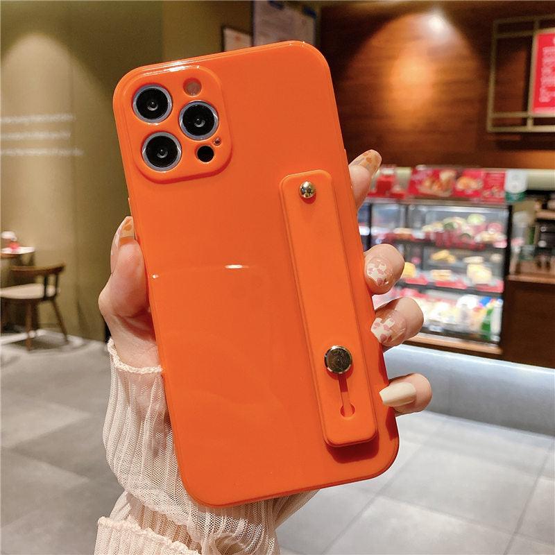 Adjustable Wrist Strap Stand Holder Case with Camera Protection Cute Solid Color Silicone Phone Case Phone Case For iPhone 13 14 Pro Max 12 11 XS Max XR 7 8 Plus 13Pro Soft Silicone Candy Color Back Cover Stevvex