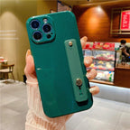 Adjustable Wrist Strap Stand Holder Case with Camera Protection Cute Solid Color Silicone Phone Case Phone Case For iPhone 13 14 Pro Max 12 11 XS Max XR 7 8 Plus 13Pro Soft Silicone Candy Color Back Cover Stevvex