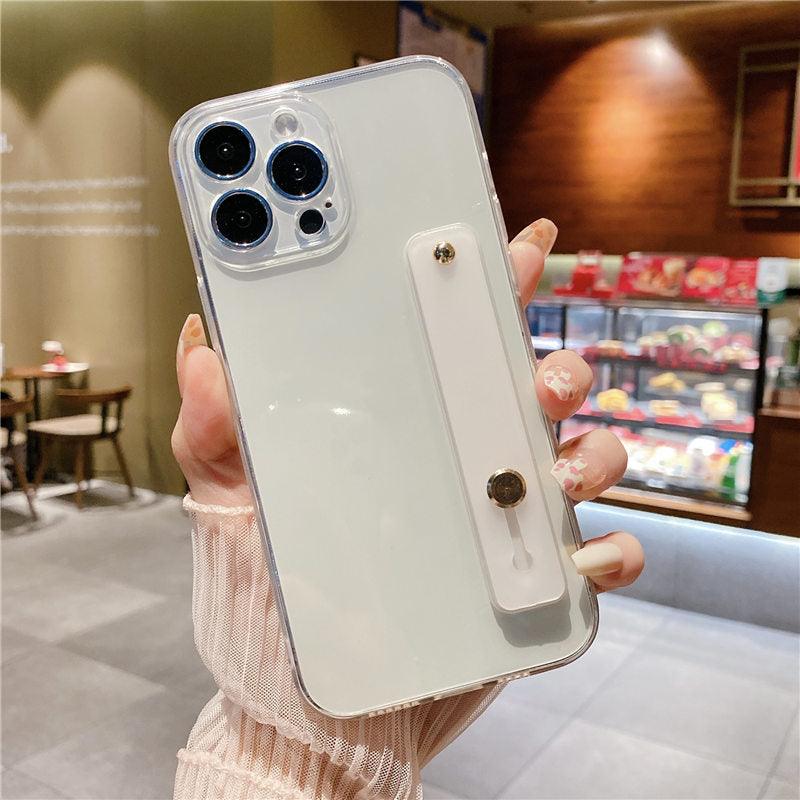 Adjustable Wrist Strap Stand Holder Case with Camera Protection Cute Solid Color Silicone Phone Case Phone Case For iPhone 13 14 Pro Max 12 11 XS Max XR 7 8 Plus 13Pro Soft Silicone Candy Color Back Cover Stevvex