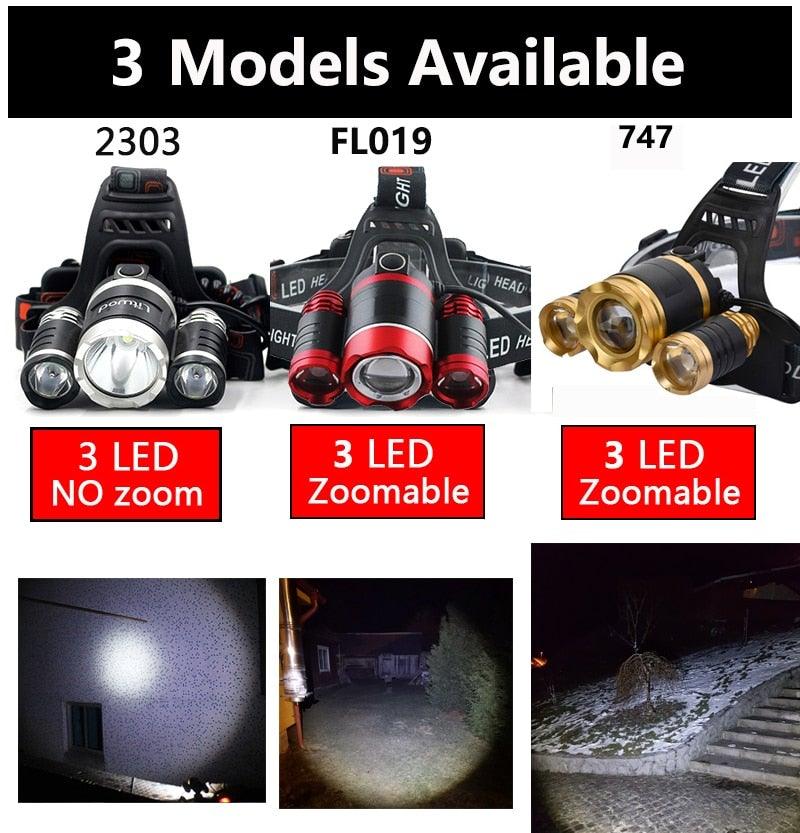 Adjustable Zoomable Headlamp Ultra Bright Rechargeable LED Bright High Lumen Head Lights Head Lamp Waterproof Flashlight For Outdoor Cmaping Fishing Hiking Biking Fishing Headlamp  Running Headlamp Stevvex