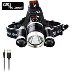 Adjustable Zoomable Headlamp Ultra Bright Rechargeable LED Bright High Lumen Head Lights Head Lamp Waterproof Flashlight For Outdoor Cmaping Fishing Hiking Biking Fishing Headlamp  Running Headlamp Stevvex