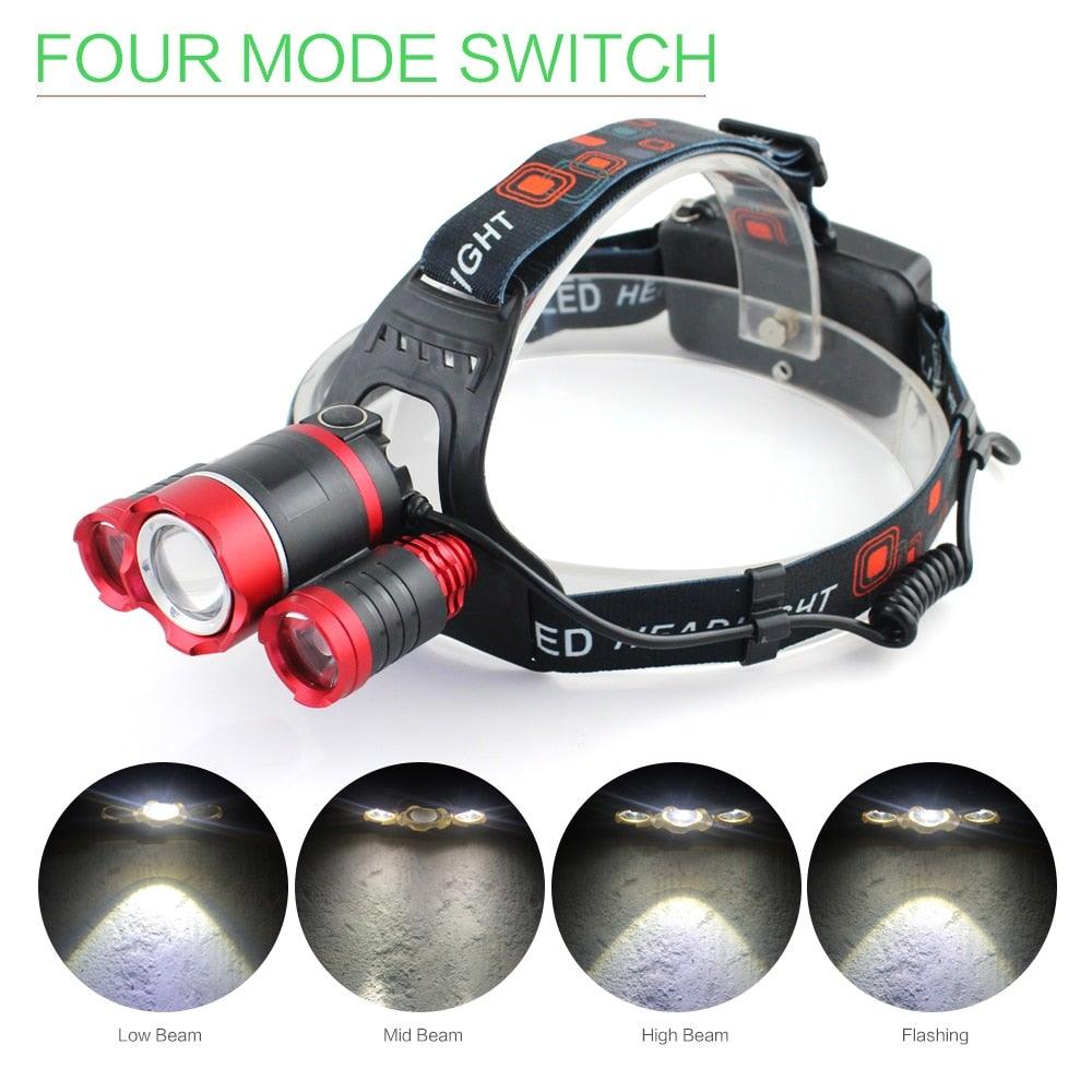 Adjustable Zoomable Headlamp Ultra Bright Rechargeable LED Bright High Lumen Head Lights Head Lamp Waterproof Flashlight For Outdoor Cmaping Fishing Hiking Biking Fishing Headlamp  Running Headlamp Stevvex