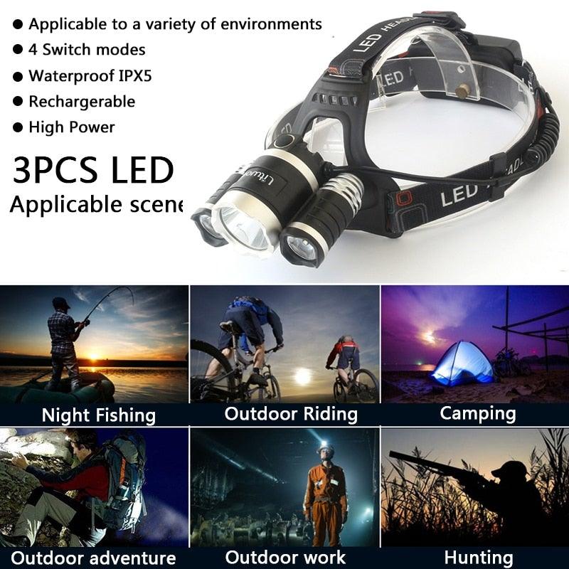 Adjustable Zoomable Headlamp Ultra Bright Rechargeable LED Bright High Lumen Head Lights Head Lamp Waterproof Flashlight For Outdoor Cmaping Fishing Hiking Biking Fishing Headlamp  Running Headlamp Stevvex
