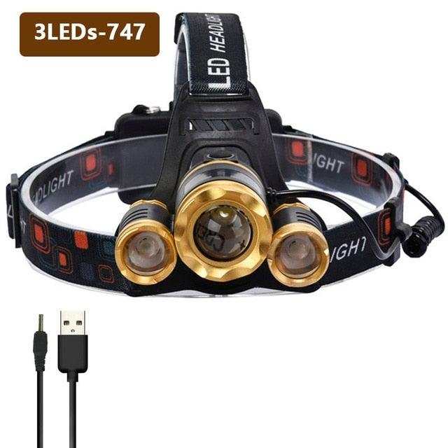 Adjustable Zoomable Headlamp Ultra Bright Rechargeable LED Bright High Lumen Head Lights Head Lamp Waterproof Flashlight For Outdoor Cmaping Fishing Hiking Biking Fishing Headlamp  Running Headlamp Stevvex